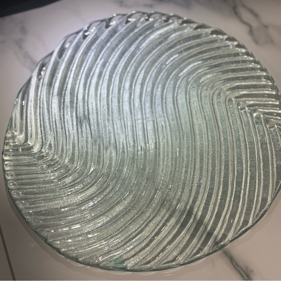 Art Glass Wavy Display Plate with a blue-green hue Heavy Cake Plate - Picture 3 of 4